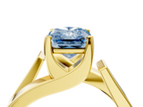 Yellow gold Modern Tension Set Fancy Blue Radiant  Solitaire Wide Band Ring_103