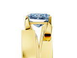 Yellow gold Modern Tension Set Fancy Blue Radiant  Solitaire Wide Band Ring_104