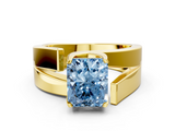 Yellow gold Modern Tension Set Fancy Blue Radiant  Solitaire Wide Band Ring_99