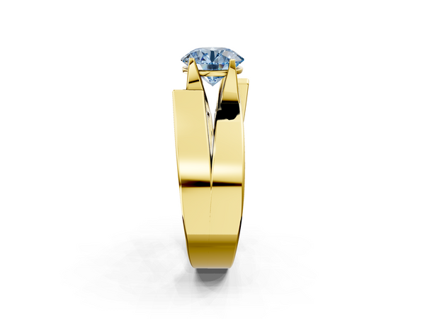 Yellow gold Modern Tension Set Fancy Blue Round Cut Diamond Solitaire Wide Band Ring