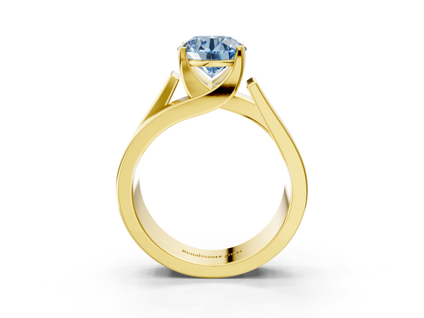 Yellow gold Modern Tension Set Fancy Blue Round Cut Diamond Solitaire Wide Band Ring