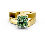 Yellow gold Modern Tension Set Fancy Green Cushion  Solitaire Wide Band Ring_79