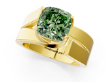 Yellow gold Modern Tension Set Fancy Green Cushion  Solitaire Wide Band Ring_80