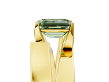 Yellow gold Modern Tension Set Fancy Green Emerald  Solitaire Wide Band Ring_117