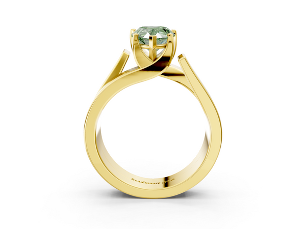 Yellow gold Modern Tension Set Fancy Green Pear Cut Diamond Solitaire Wide Band Ring