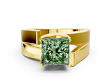 Yellow gold Modern Tension Set Fancy Green Princess  Solitaire Wide Band Ring_17