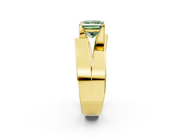 Yellow gold Modern Tension Set Fancy Green Princess Cut Diamond Solitaire Wide Band Ring