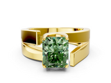 Yellow gold Modern Tension Set Fancy Green Radiant  Solitaire Wide Band Ring_79