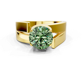 Yellow gold Modern Tension Set Fancy Green Round  Solitaire Wide Band Ring_113