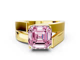 Yellow gold Modern Tension Set Fancy Pink Asscher  Solitaire Wide Band Ring_68