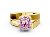Yellow gold Modern Tension Set Fancy Pink Cushion  Solitaire Wide Band Ring_62