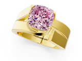 Yellow gold Modern Tension Set Fancy Pink Cushion  Solitaire Wide Band Ring_63