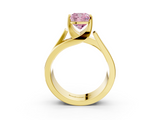Yellow gold Modern Tension Set Fancy Pink Cushion  Solitaire Wide Band Ring_65