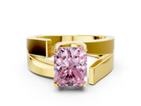 Yellow gold Modern Tension Set Fancy Pink Radiant  Solitaire Wide Band Ring_79