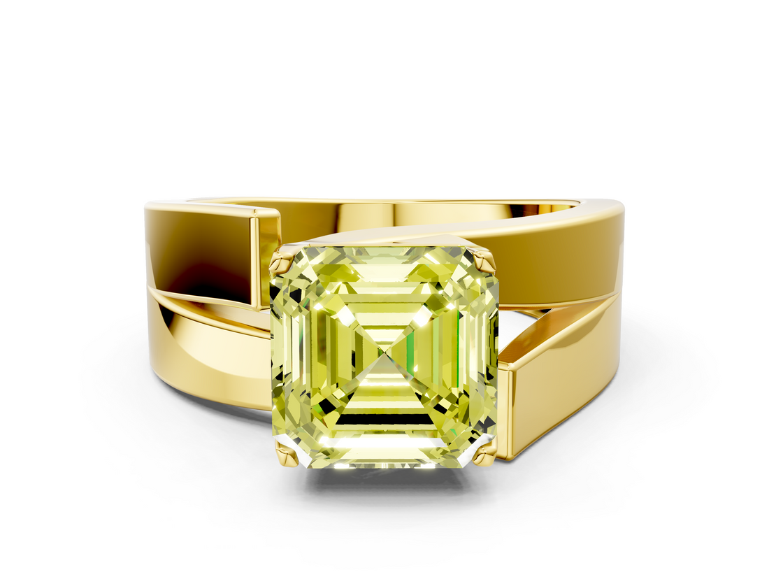 Yellow gold Modern Tension Set Fancy Yellow Asscher  Solitaire Wide Band Ring_68