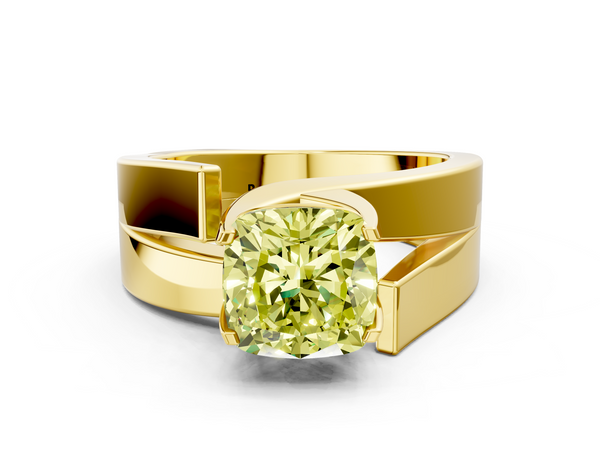 Yellow gold Modern Tension Set Fancy Yellow Cushion Cut Diamond Solitaire Wide Band Ring