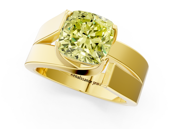 Yellow gold Modern Tension Set Fancy Yellow Cushion Cut Diamond Solitaire Wide Band Ring