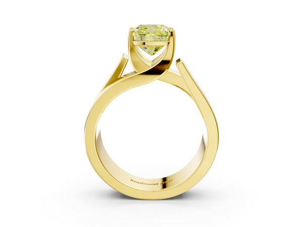 Yellow gold Modern Tension Set Fancy Yellow Cushion Cut Diamond Solitaire Wide Band Ring