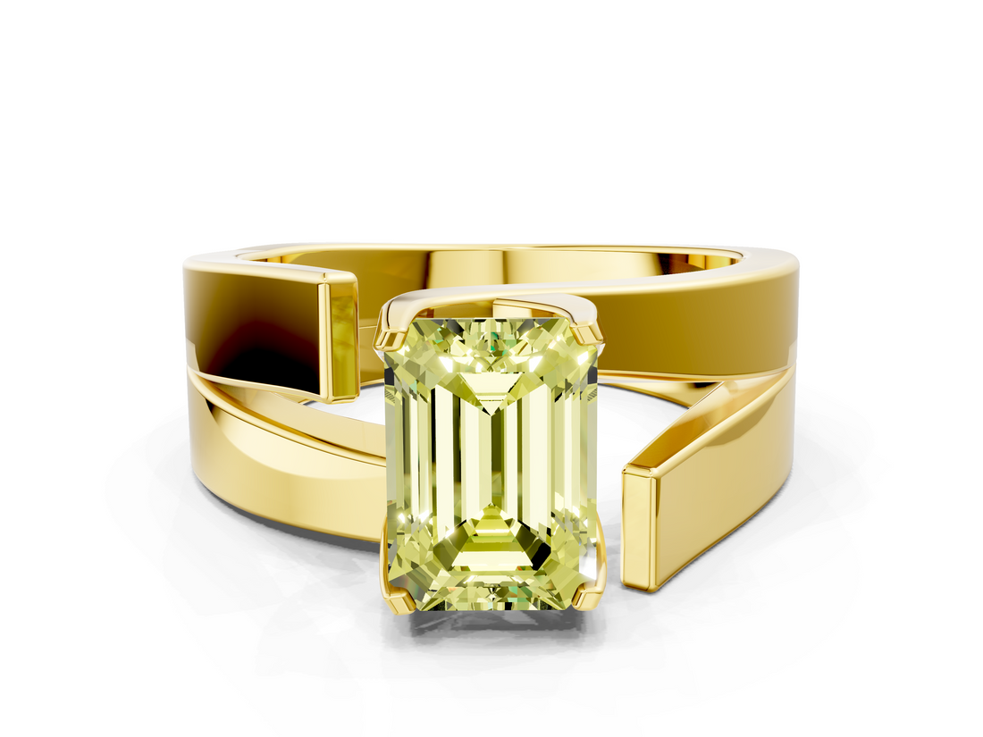 Yellow gold Modern Tension Set Fancy Yellow Emerald  Solitaire Wide Band Ring_92