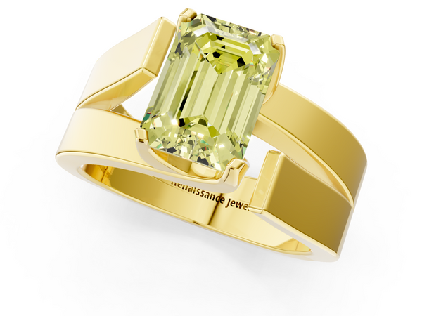 Yellow gold Modern Tension Set Fancy Yellow Emerald Cut Diamond Solitaire Wide Band Ring