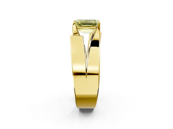 Yellow gold Modern Tension Set Fancy Yellow Emerald Cut Diamond Solitaire Wide Band Ring