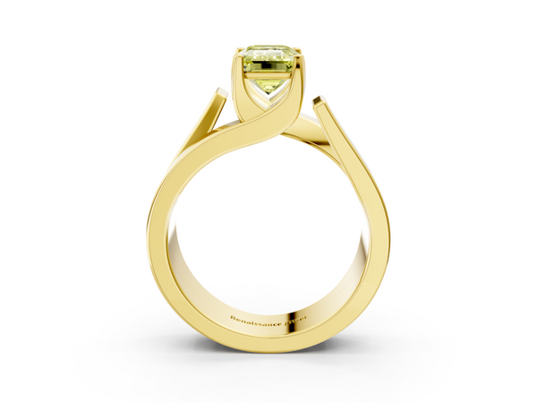 Yellow gold Modern Tension Set Fancy Yellow Emerald Cut Diamond Solitaire Wide Band Ring