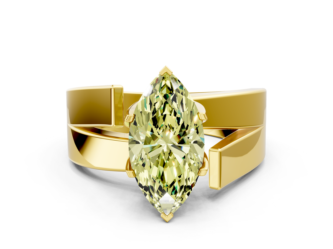 Yellow gold Modern Tension Set Fancy Yellow Marquise  Solitaire Wide Band Ring_17