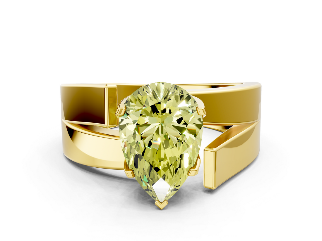 Yellow gold Modern Tension Set Fancy Yellow Pear  Solitaire Wide Band Ring_96