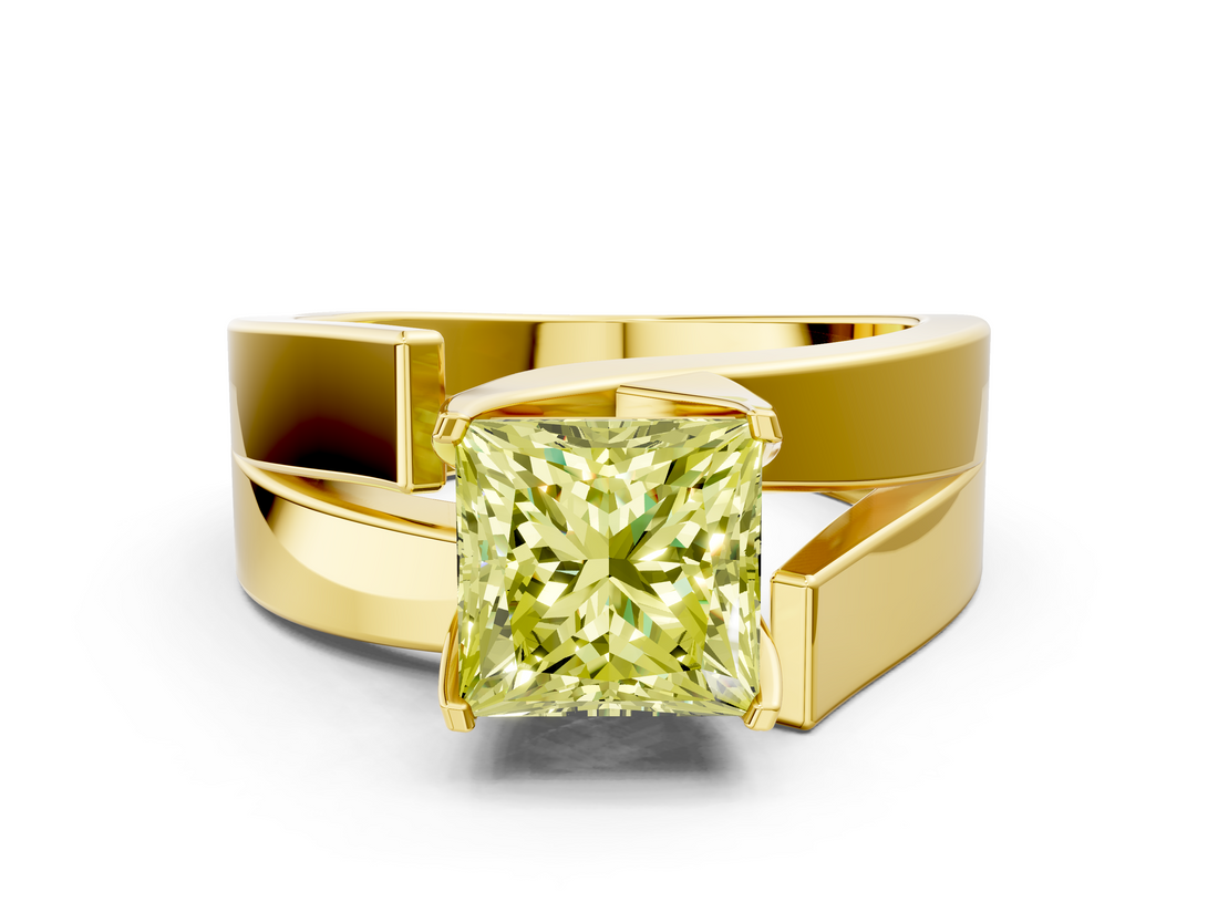 Yellow gold Modern Tension Set Fancy Yellow Princess  Solitaire Wide Band Ring_17
