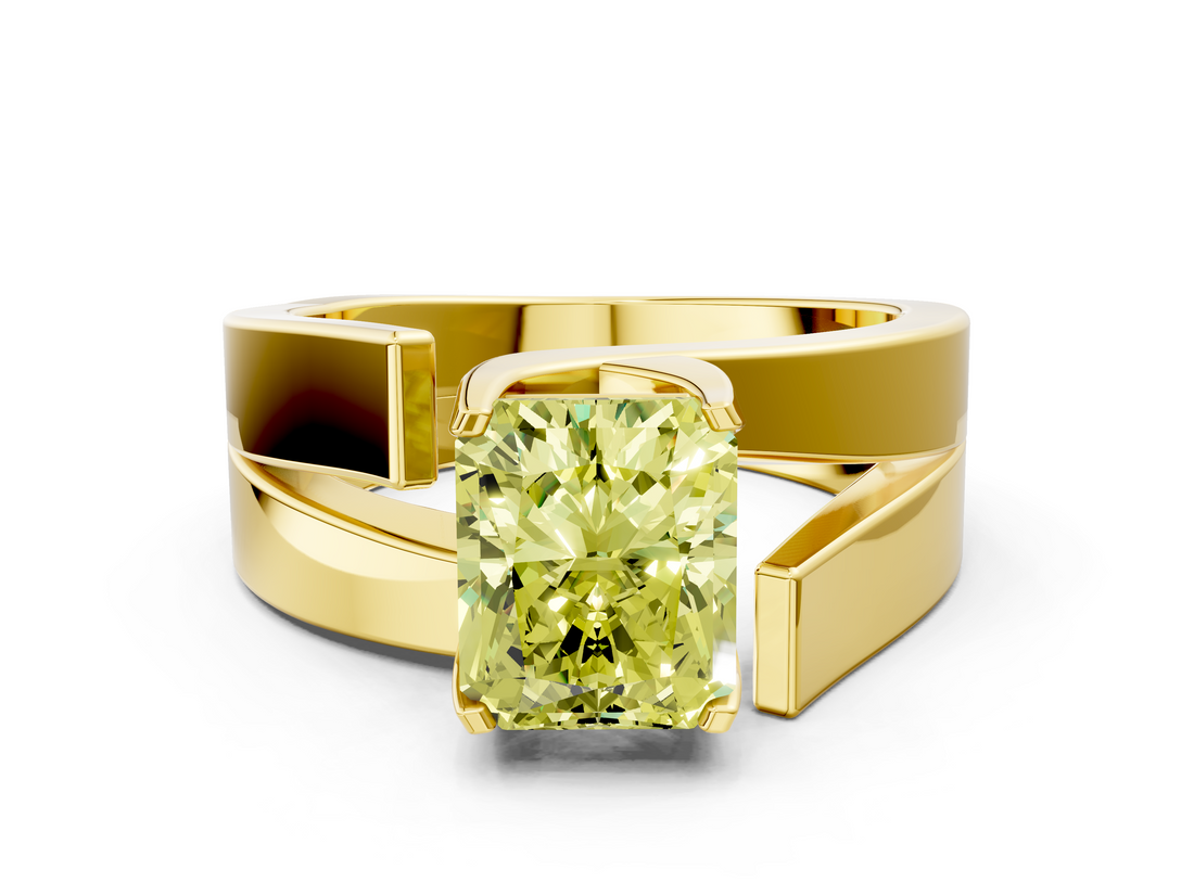 Yellow gold Modern Tension Set Fancy Yellow Radiant  Solitaire Wide Band Ring_121
