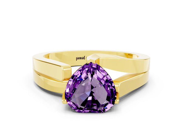 Yellow gold Modern Tension Set Heart Cut Amethyst Solitaire Wide Band Ring
