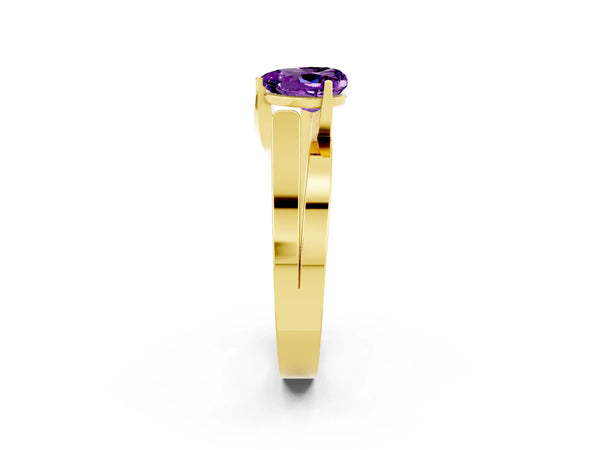 Yellow gold Modern Tension Set Heart Cut Amethyst Solitaire Wide Band Ring