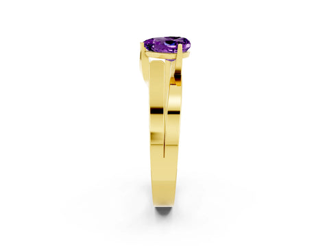 Yellow gold Modern Tension Set Heart Cut Amethyst Solitaire Wide Band Ring_2