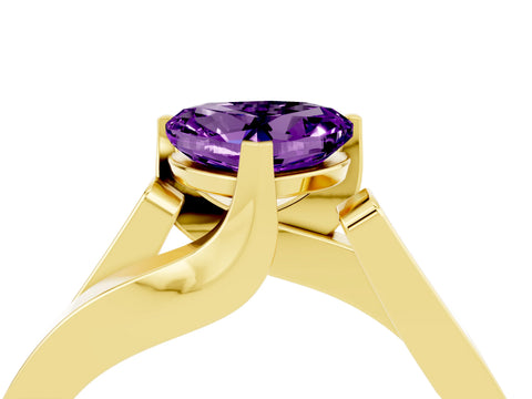 Yellow gold Modern Tension Set Heart Cut Amethyst Solitaire Wide Band Ring_4
