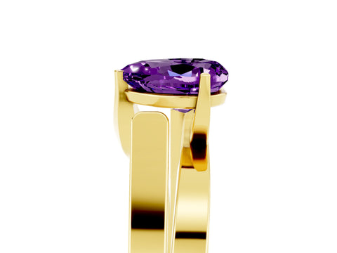 Yellow gold Modern Tension Set Heart Cut Amethyst Solitaire Wide Band Ring_5