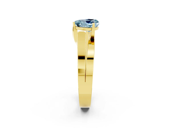 Yellow gold Modern Tension Set Heart Cut Aquamarine Solitaire Wide Band Ring