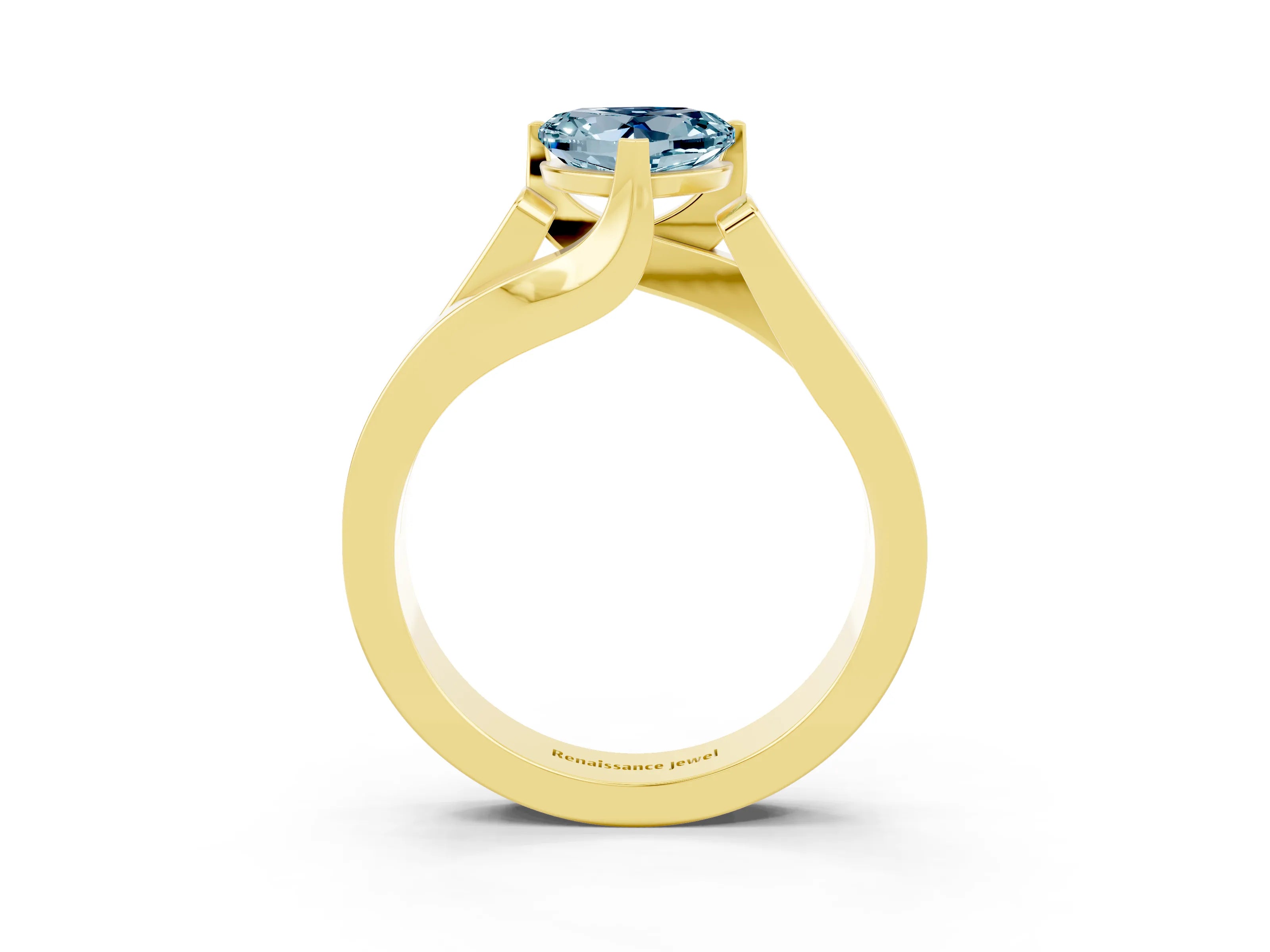 Yellow gold Modern Tension Set Heart Cut Aquamarine Solitaire Wide Band Ring_3