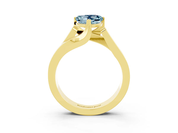 Yellow gold Modern Tension Set Heart Cut Aquamarine Solitaire Wide Band Ring