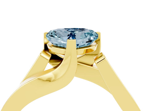 Yellow gold Modern Tension Set Heart Cut Aquamarine Solitaire Wide Band Ring_4
