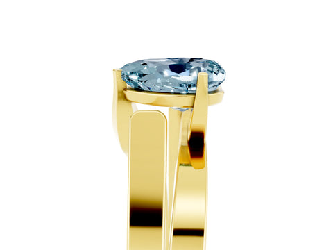 Yellow gold Modern Tension Set Heart Cut Aquamarine Solitaire Wide Band Ring_5