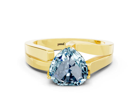 Yellow gold Modern Tension Set Heart Cut Aquamarine Solitaire Wide Band Ring