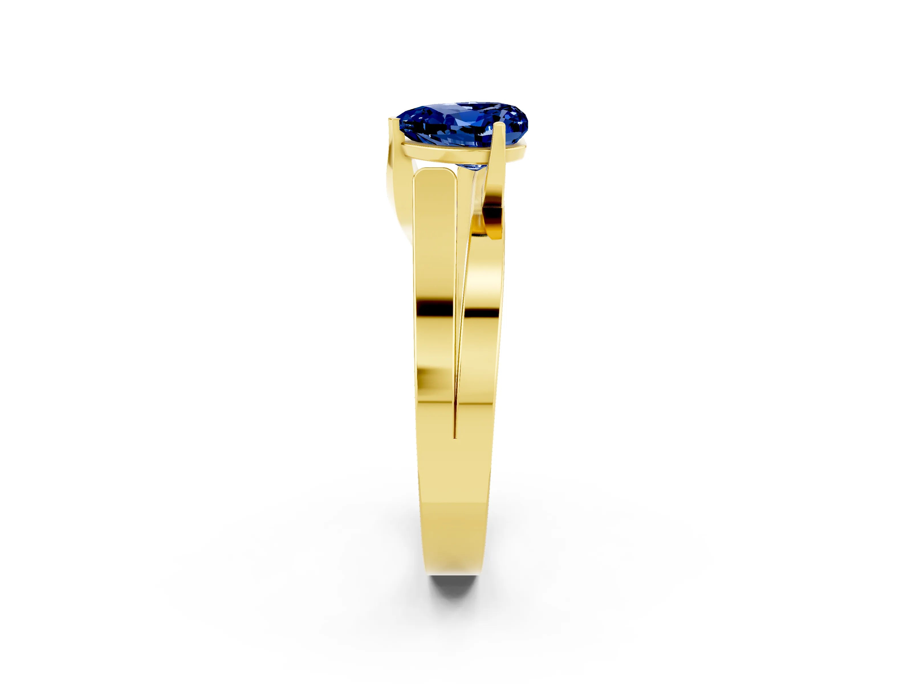 Yellow gold Modern Tension Set Heart Cut Blue Sapphire Solitaire Wide Band Ring_2