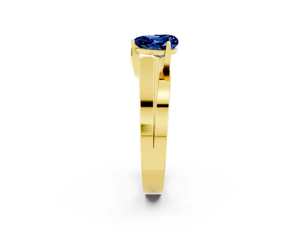 Yellow gold Modern Tension Set Heart Cut Blue Sapphire Solitaire Wide Band Ring