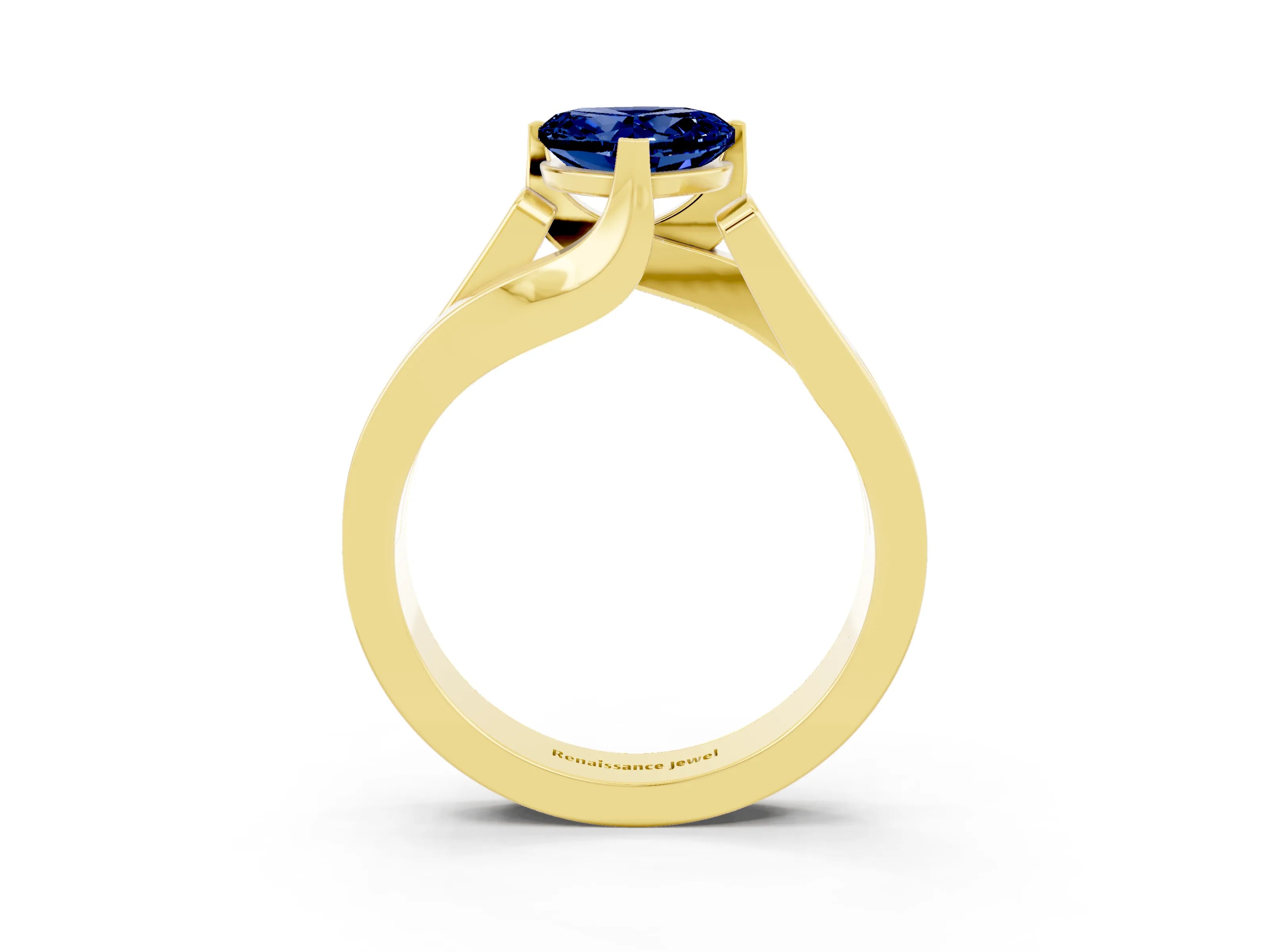 Yellow gold Modern Tension Set Heart Cut Blue Sapphire Solitaire Wide Band Ring_3
