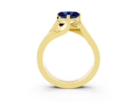 Yellow gold Modern Tension Set Heart Cut Blue Sapphire Solitaire Wide Band Ring_3