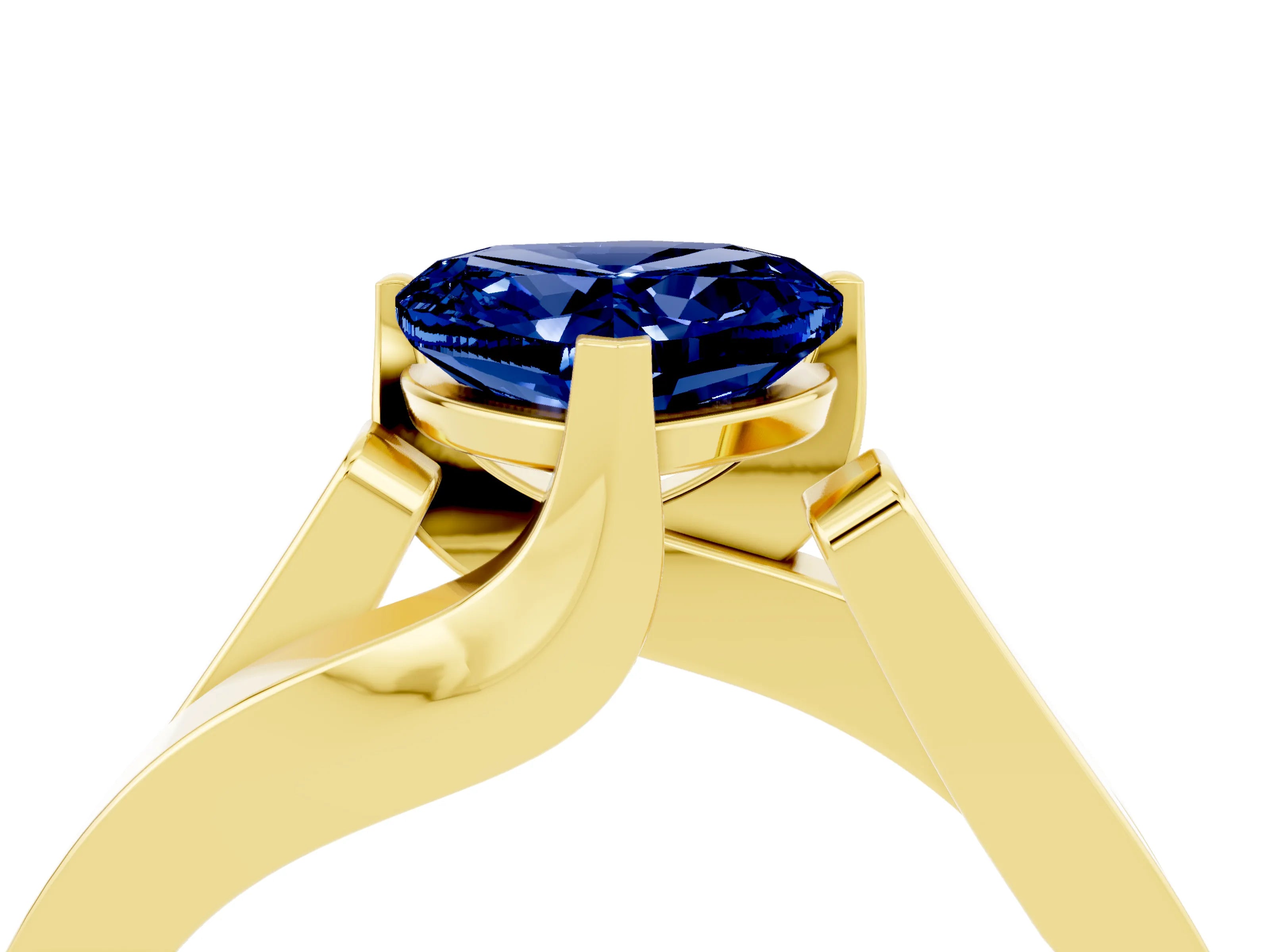 Yellow gold Modern Tension Set Heart Cut Blue Sapphire Solitaire Wide Band Ring_4
