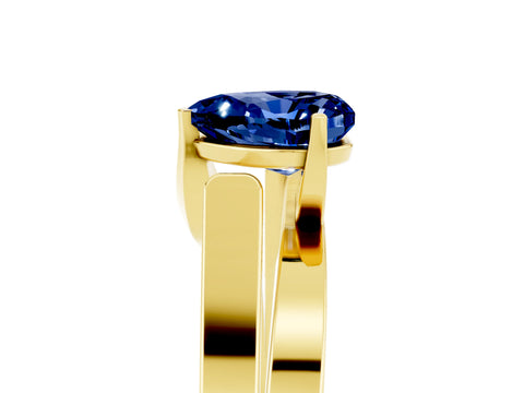 Yellow gold Modern Tension Set Heart Cut Blue Sapphire Solitaire Wide Band Ring_5