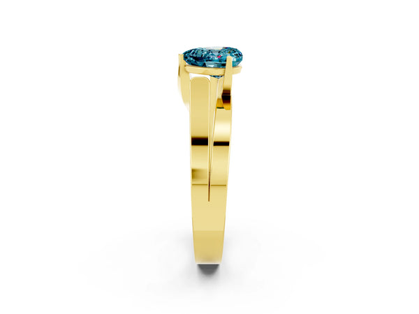 Yellow gold Modern Tension Set Heart Cut Blue Topaz Solitaire Wide Band Ring