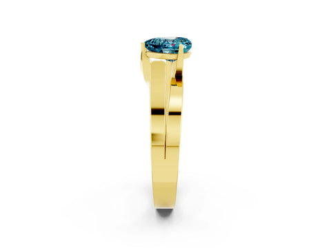 Yellow gold Modern Tension Set Heart Cut Blue Topaz Solitaire Wide Band Ring_2