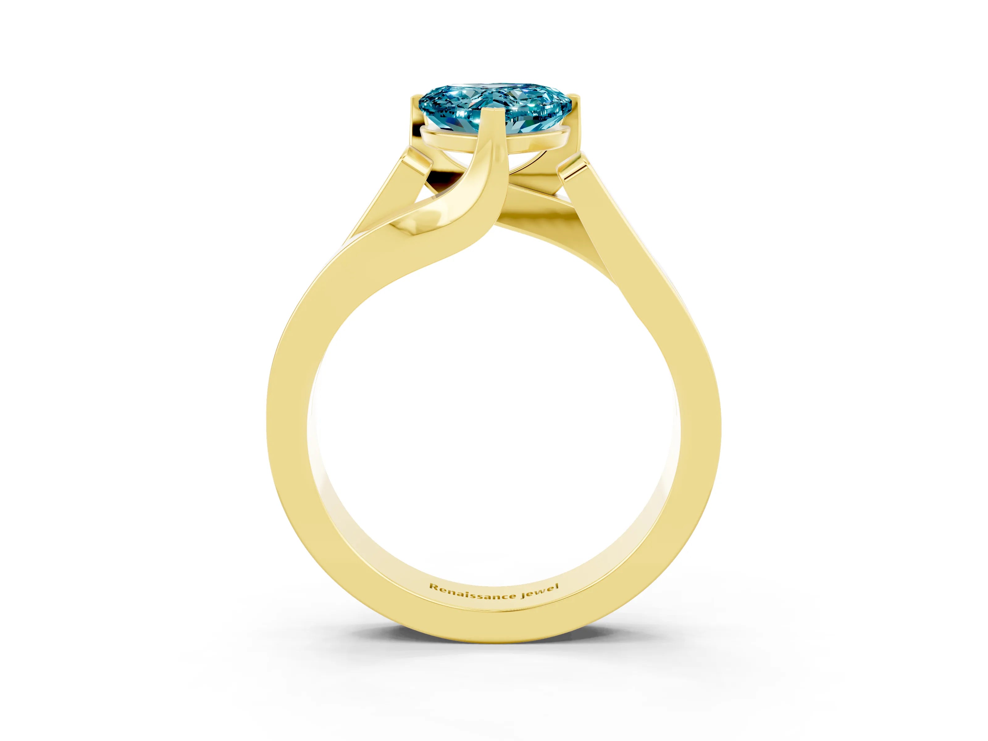 Yellow gold Modern Tension Set Heart Cut Blue Topaz Solitaire Wide Band Ring_3